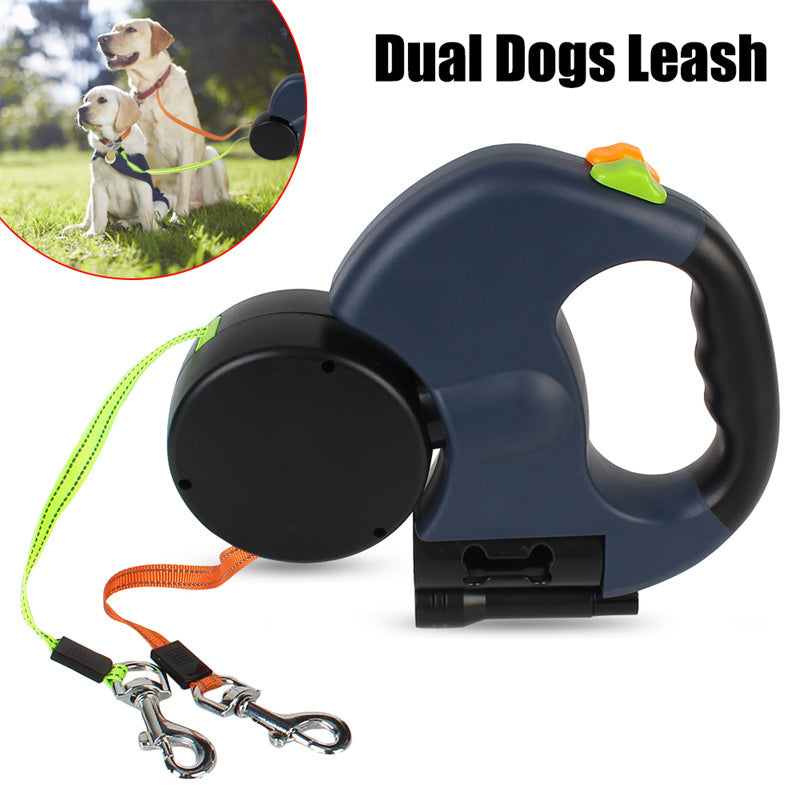 Retractable Dog Leash for Small Dogs – Reflective Dual Pet Leash with 360° Swivel, Lights, and No-Tangle Design
