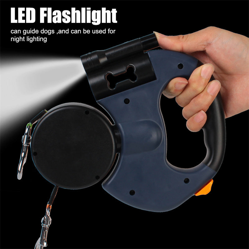 Retractable Dog Leash for Small Dogs – Reflective Dual Pet Leash with 360° Swivel, Lights, and No-Tangle Design