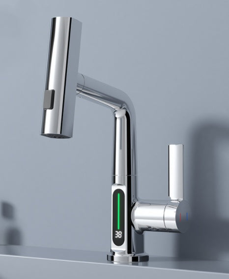 Intelligent Digital Display Pull-Out Faucet – Basin Tap with Temperature Display and 360° Rotation