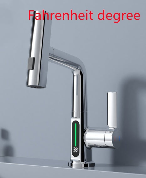 Intelligent Digital Display Pull-Out Faucet – Basin Tap with Temperature Display and 360° Rotation