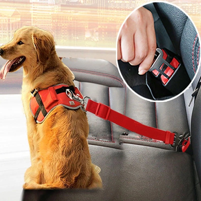 Adjustable Pet Car Seat Belt – Safety Harness & Lead Clip for Dogs and Cats, Vehicle Pet Harness with Traction Clip