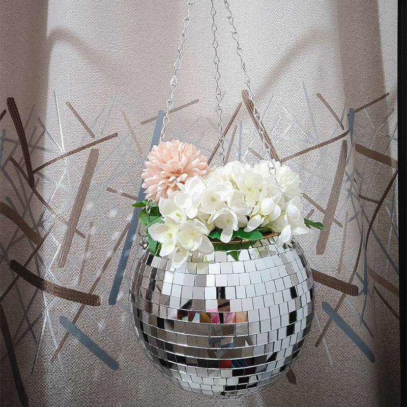 Cross-border Disco Ball Planter Hanging Mirror Spherical Plastic Flowerpot