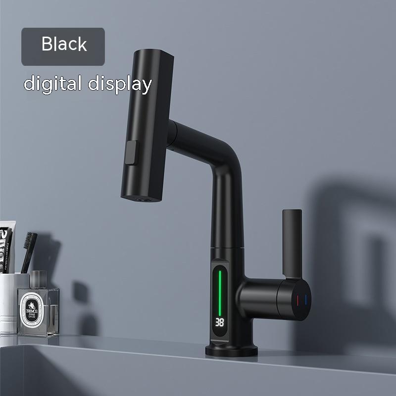 Intelligent Digital Display Pull-Out Faucet – Basin Tap with Temperature Display and 360° Rotation
