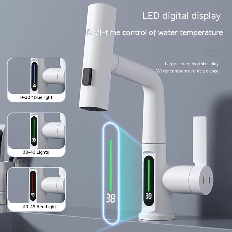 Intelligent Digital Display Pull-Out Faucet – Basin Tap with Temperature Display and 360° Rotation