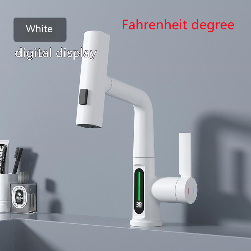 Intelligent Digital Display Pull-Out Faucet – Basin Tap with Temperature Display and 360° Rotation