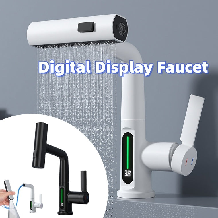 Intelligent Digital Display Pull-Out Faucet – Basin Tap with Temperature Display and 360° Rotation