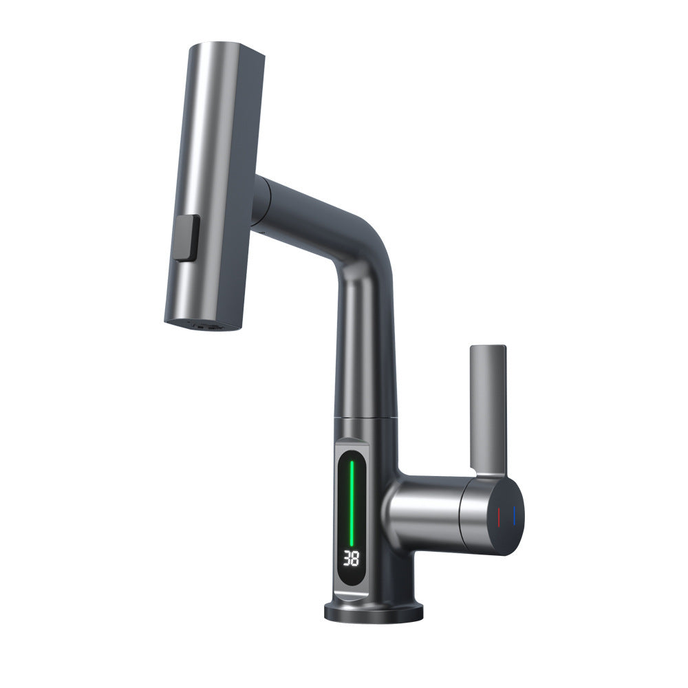 Intelligent Digital Display Pull-Out Faucet – Basin Tap with Temperature Display and 360° Rotation