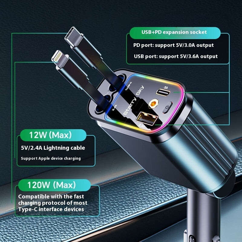 Starry Sky Flexible Wire Car Charger – USB Fast Charging Cable for Smartphones and Tablets