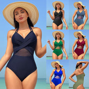 Women’s One-Piece Swimsuit – Pure Color Mesh Bikini-Style Swimwear