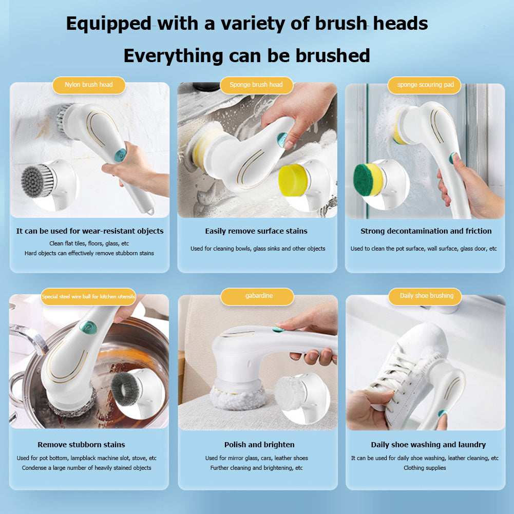 Multifunctional Electric Handheld Scrubber – Kitchen & Bathroom Cleaning Brush Set with 5 Drill Brush Heads