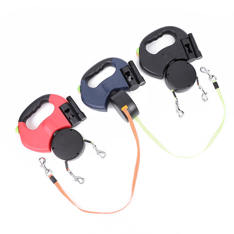 Retractable Dog Leash for Small Dogs – Reflective Dual Pet Leash with 360° Swivel, Lights, and No-Tangle Design