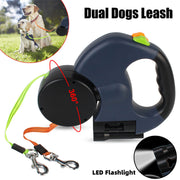 Retractable Dog Leash for Small Dogs – Reflective Dual Pet Leash with 360° Swivel, Lights, and No-Tangle Design