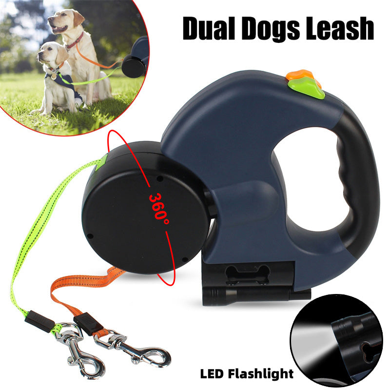 Retractable Dog Leash for Small Dogs – Reflective Dual Pet Leash with 360° Swivel, Lights, and No-Tangle Design