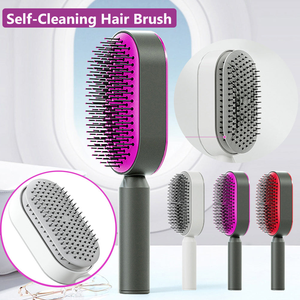 Self-Cleaning Hair Brush for Women – Anti-Static Scalp Massage Hairbrush with One-Key Hair Removal and Airbag Design