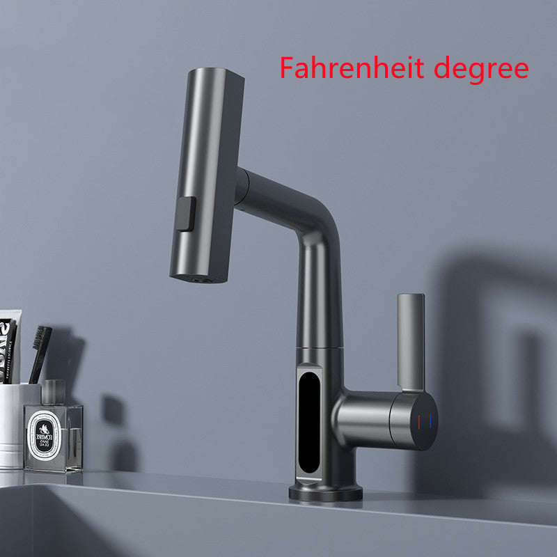 Intelligent Digital Display Pull-Out Faucet – Basin Tap with Temperature Display and 360° Rotation