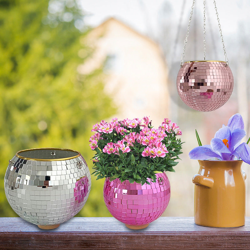 Cross-border Disco Ball Planter Hanging Mirror Spherical Plastic Flowerpot