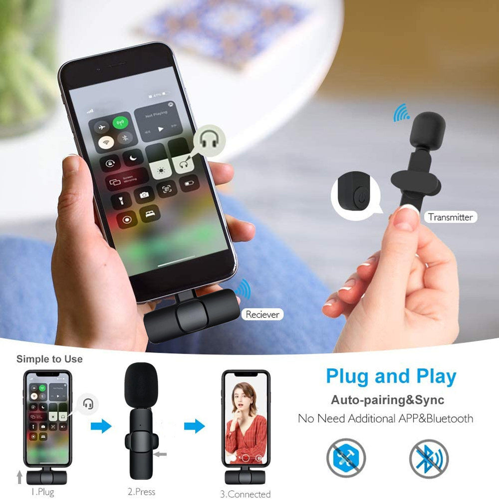 Wireless Lavalier Microphone – Portable Mini Mic for iPhone & Android, Long Battery Life for Live Broadcast, Gaming, and Video Recording